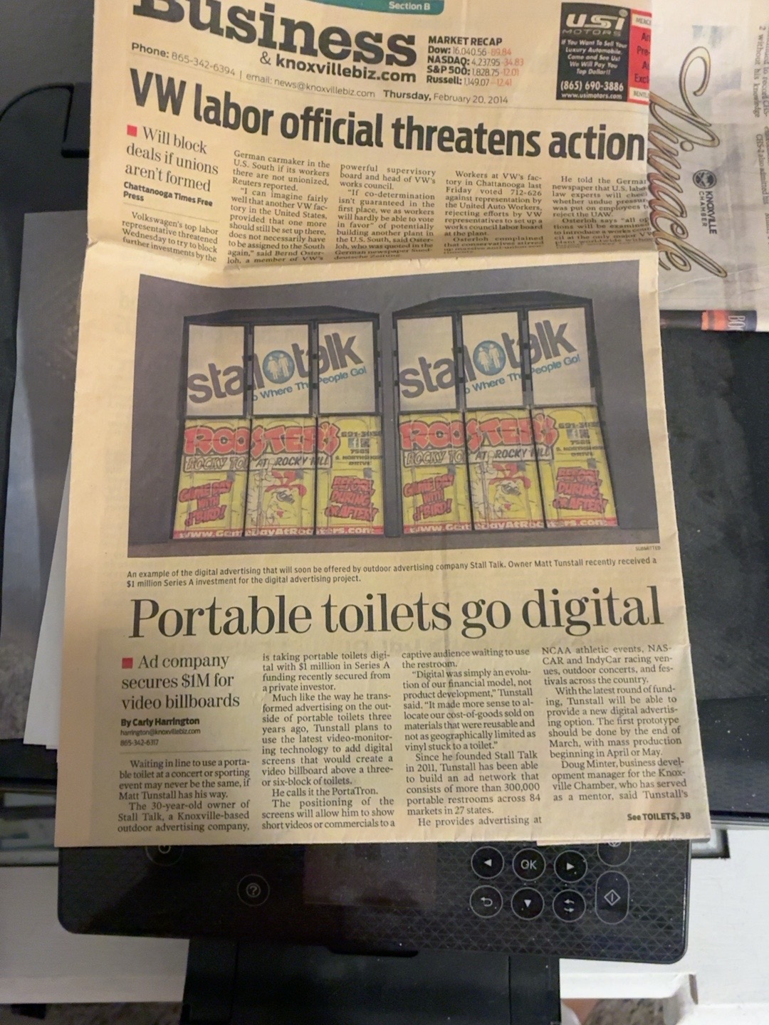 February 20 2014 Knoxville News Sentinel article Portable Toilets Go Digital